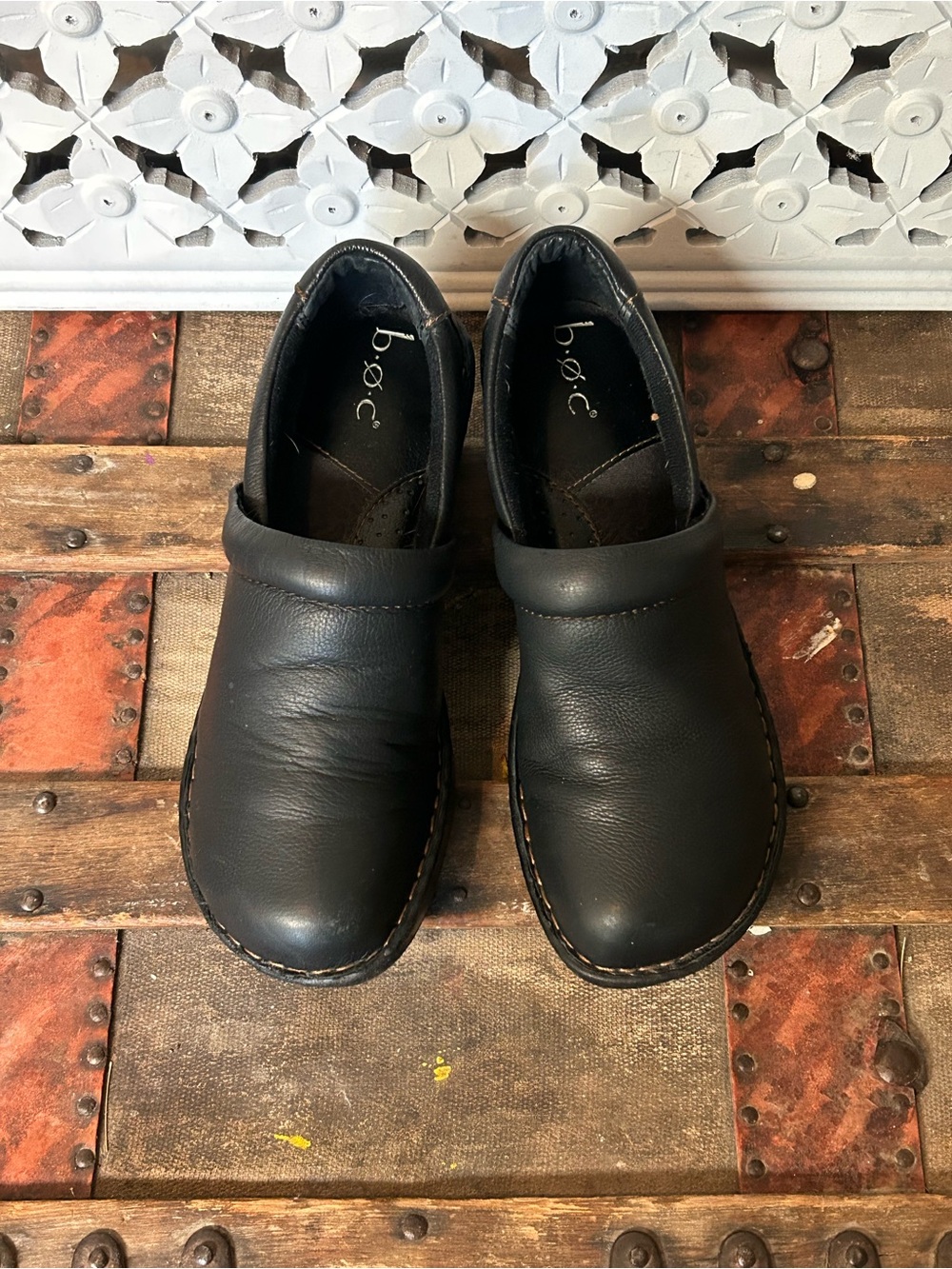 b.o.c. Black Leather Clogs Women’s Size 9M Comfort Slip On‎ Shoes